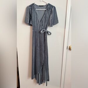 Velvet Stripe Wrap Maxi Dress | Wedding Guest Formal Blue Dress Size M